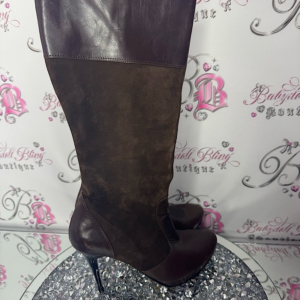 FRANTALIA boots with heel brown leather and suede with zip closure luxury luxe